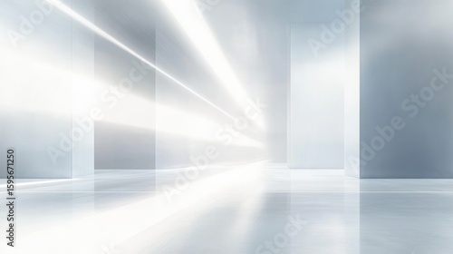 Wallpaper Mural Bright, modern interior space with smooth reflective floors, tall white walls, and beams of light creating a futuristic, clean atmosphere Torontodigital.ca