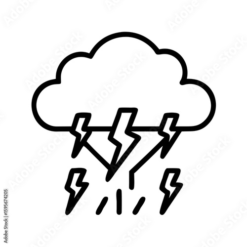 An ominous cloud unleashes a violent thunderstorm, a simple, yet evocative black and white illustration of nature's raw power.