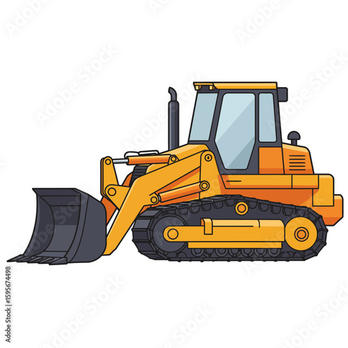 A vibrant cartoon illustration depicts a yellow bulldozer, showcasing its construction equipment design, perfect for projects, and a white backdrop setting the stage.