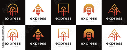Collections of Express Box Global Logistics, Logo Design Ideas. Unique Vector of Moving Cargo Shipping based Icons Template.