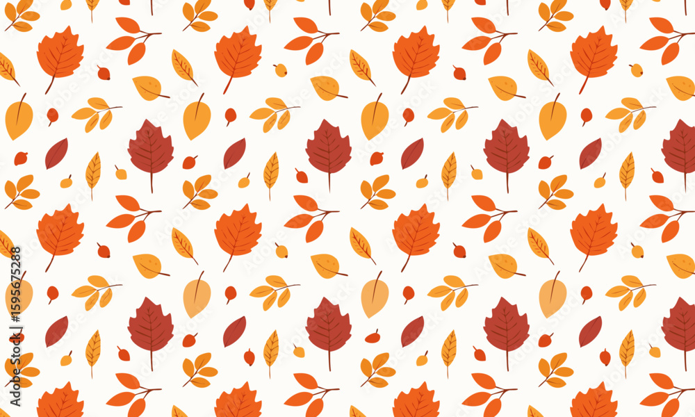 Festive autumn seamless pattern with colorful falling leaves, Warm Thanksgiving vector background with fall foliage