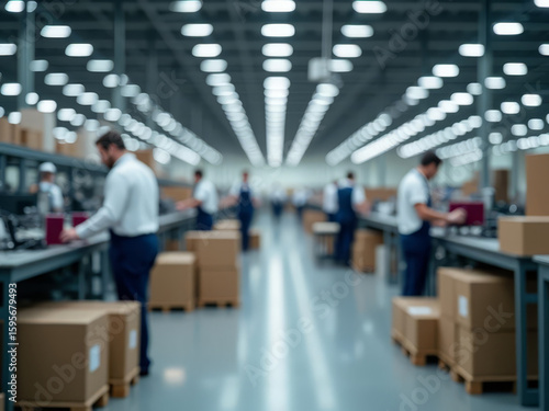 Travailleurs sur chaîne de production dans une usine moderne dédiée à la logistique et l’e
