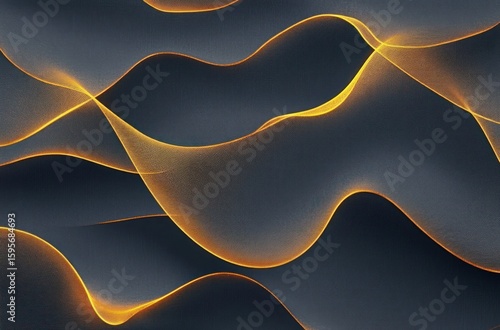 Smooth black waves with glowing golden edges flowing in an elegant pattern creating a sleek and modern abstract design