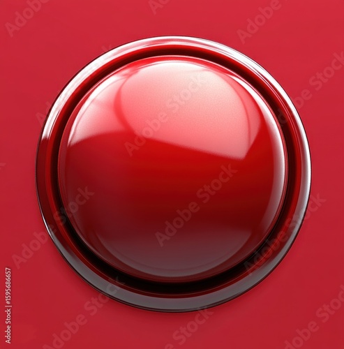 Free Download Close-up of a shiny red metallic button with a glossy surface and rounded edges on a red background, reflecting light highlights - GFXLoad