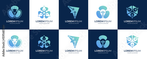 Set Collections of Smart Business Strategies Logo Design Ideas. Vector Combined of Light Bulb with Growth Arrow Concept.