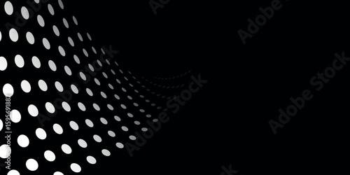 Dark background with wavy white halftones. Modern pop art style white dot background. Vector design for covers, websites, banners, and certificates.