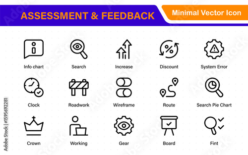 Assessment and Feedback icon pack. Includes rating stars, surveys, feedback forms, and assessment tools.