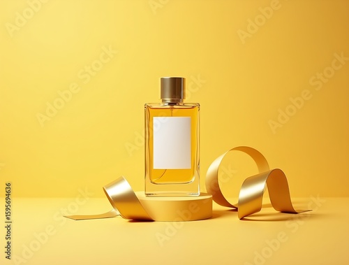 Butter Yellow Christmas Perfume Mockup with Gold Ribbon Accent