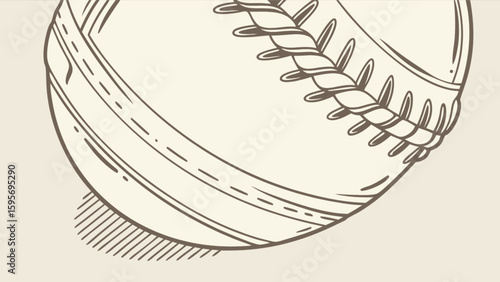 Close up sketch of a baseball with visible stitching and shadow on a light background in neutral tones