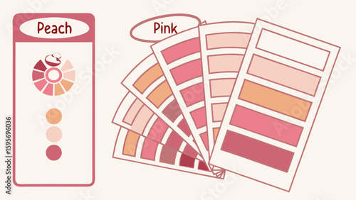 Peach and pink color palette swatches with peach color wheel and pink color swatches displayed nicely