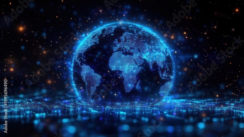 Wallpaper Mural Digital glowing globe of Earth surrounded by sparkling blue and orange particles representing data and technology in a futuristic setting Torontodigital.ca
