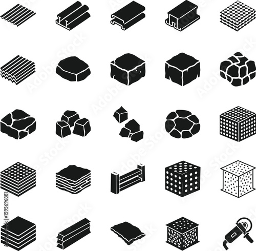 Construction Materials Silhouette Icon Set - Tools, Building & Equipment