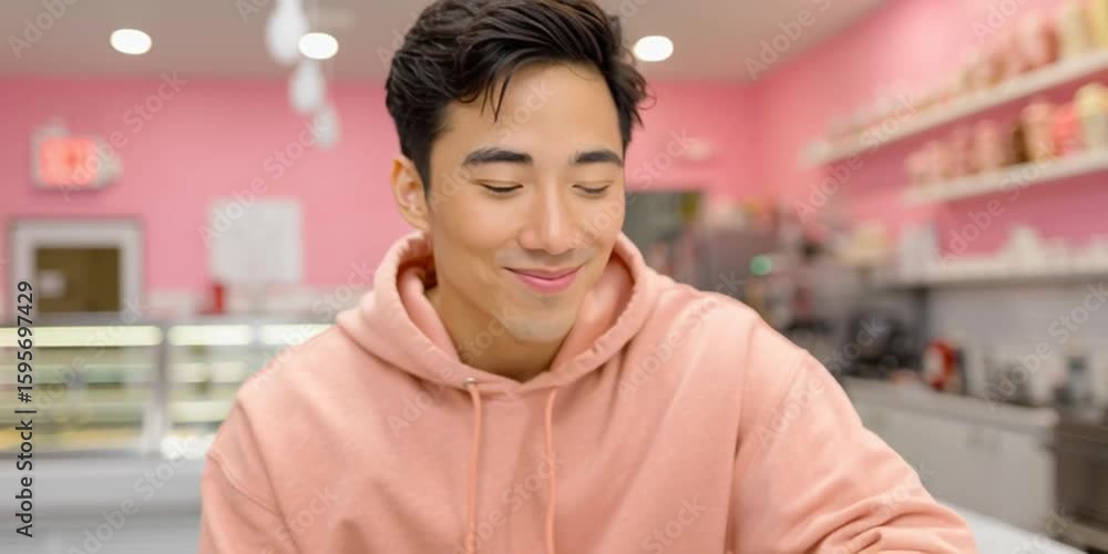 Proud korean shopkeeper is standing in his boba tea shop - local entrepreneur Proud korean shopkeeper is standing in his boba tea shop - local entrepreneur
