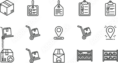 Logistics & Shipping Outline Icon Set - Delivery & Warehouse Management