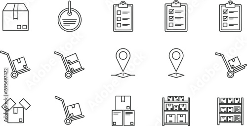 Logistics & Shipping Outline Icon Set - Delivery & Warehouse Management