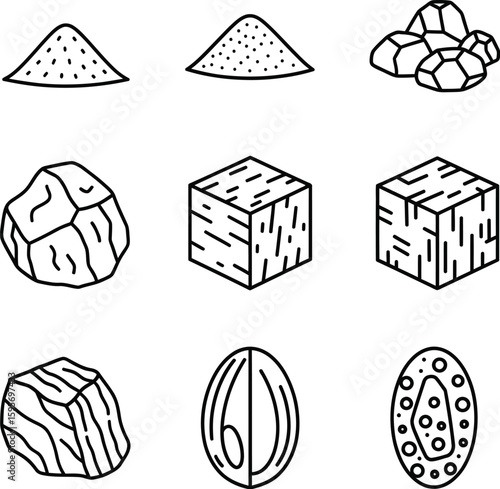 Mineral Aggregate Outline Icons - Sand, Gravel, Stone & Granite