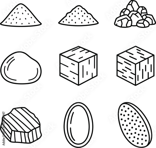 Mineral Aggregate Outline Icons - Sand, Gravel, Stone & Granite