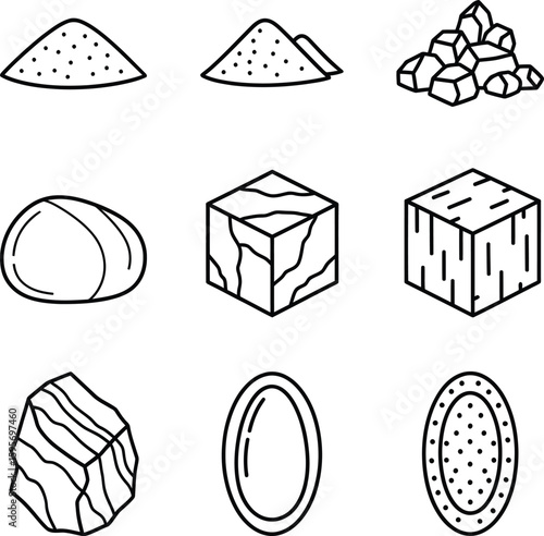 Mineral Aggregate Outline Icons - Sand, Gravel, Stone & Granite