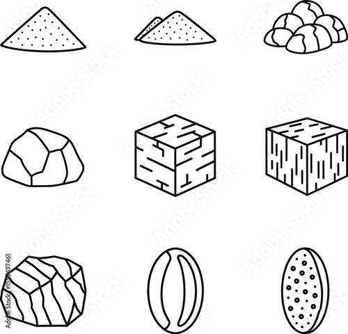 Mineral Aggregate Outline Icons - Sand, Gravel, Stone & Granite