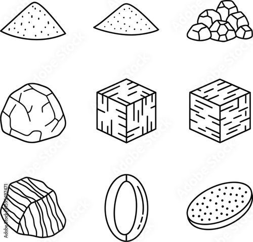 Mineral Aggregate Outline Icons - Sand, Gravel, Stone & Granite