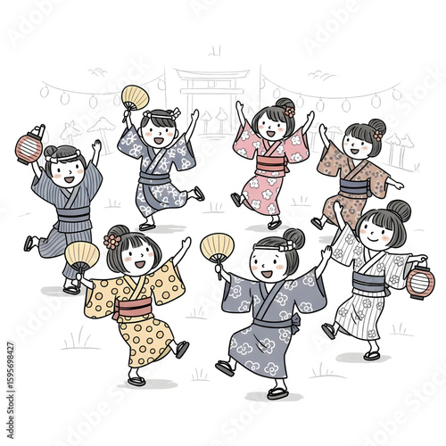 Bon Odori: Happy Japanese Summer Festival Dance Illustration