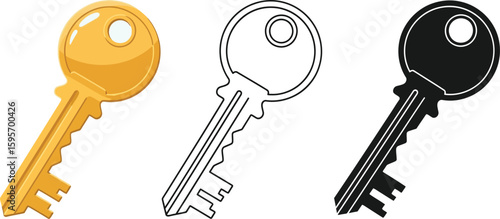 Unlocking secrets vector illustration of golden key outline key and black key for security needs