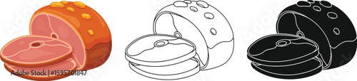 Delicious ham illustration vector, ham slices, meat product, food and tasty ham graphic design