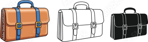 Briefcase vector illustration: leather briefcase, business briefcase, vintage briefcase design