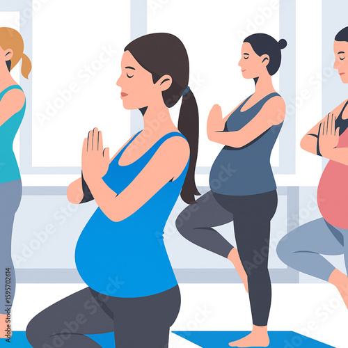 Pregnant Women Practicing Prenatal Yoga