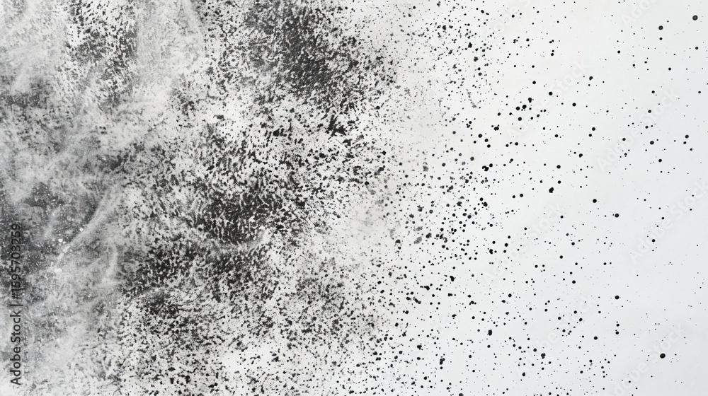 Fototapeta premium Abstract grainy texture background with black and grey rough dust particles on white canvas, distressed vintage paper design element for grunge, retro, or minimalist visual projects