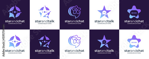 Set Collections of Star and Speech Bubble Talk, Logo Design Inspirations. Unique Vector Technology and Communication based Icons Template.