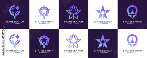 Collections of Star and Magnifying Glass Logo Design Inspirations. Abstract Combine of Science Research Technology Concept.