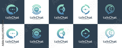 Set Collections of Letter C with Bubble Chat Logo Design Ideas. Unique Vector Technology and Communication based Icons Template.