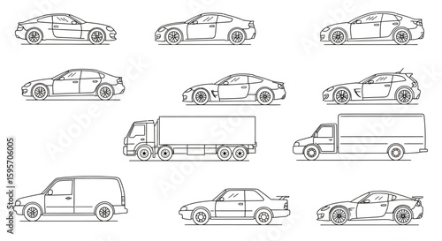 Diverse Vehicle Outlines Collection A Minimalist Automotive Vector Set for Design and Graphics Projects