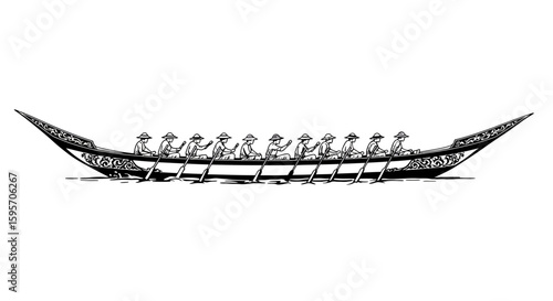 Traditional Longboat with Rowers Cultural Maritime Heritage