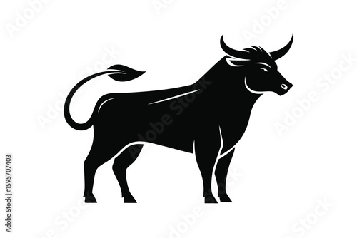 Muscular bull in a stark black silhouette