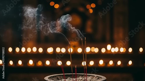 Incense smoke rising above candles
