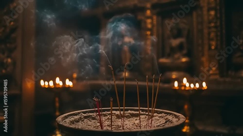 Incense sticks burning in a bowl