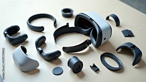 Deconstructed ar vr headset scattered on mat