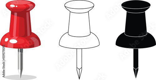 Find vector push pins thumbtacks drawing pin notice board pinboard red black white vector illustration