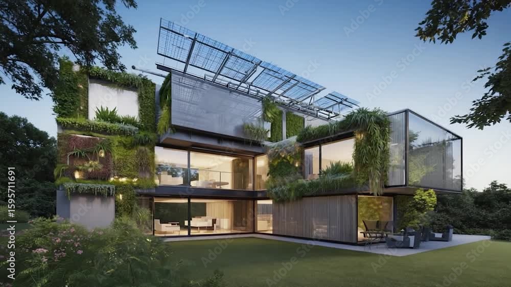 Modern, eco-friendly home with lush vertical gardens Modern, eco-friendly home with lush vertical gardens
