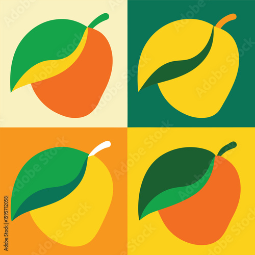 Collection of stylized mango illustrations silhouette