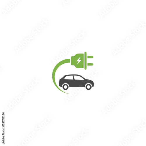 Electric car charging symbol; green energy plug connecting to vehicle.