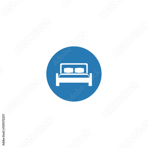 Simple icon depicting a double bed within a circular frame.
