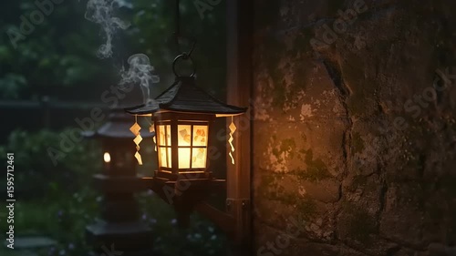 Illuminated lantern hanging on a wall