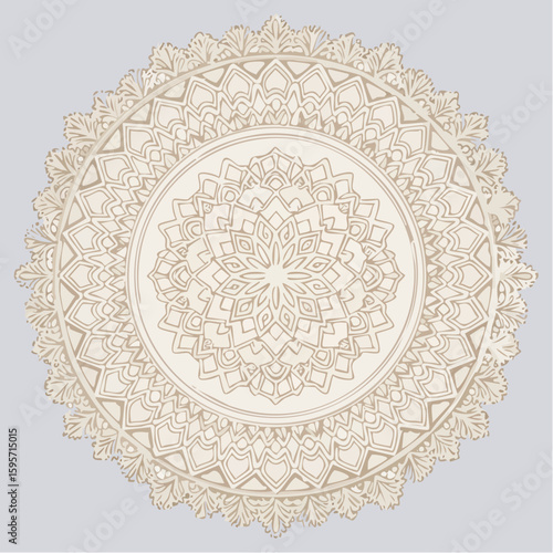 geometric lattice doily template with floral insets in refined single-stroke line vector design