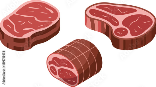 Fresh meat cuts vector illustration for butcher shop or restaurant menu design and food concept