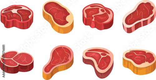 Different types of beef steak cuts vector illustration for butcher shop or restaurant menu design concept