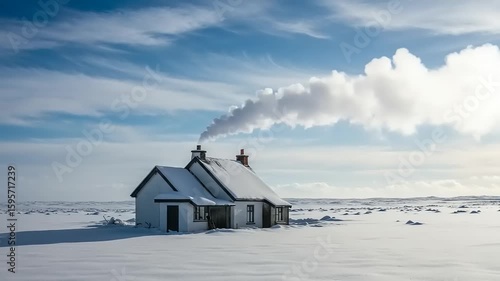Snowy winter landscape with a house