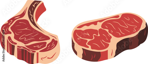 Fresh raw beef steak cuts vector illustration for butcher shop and meat products advertisement design